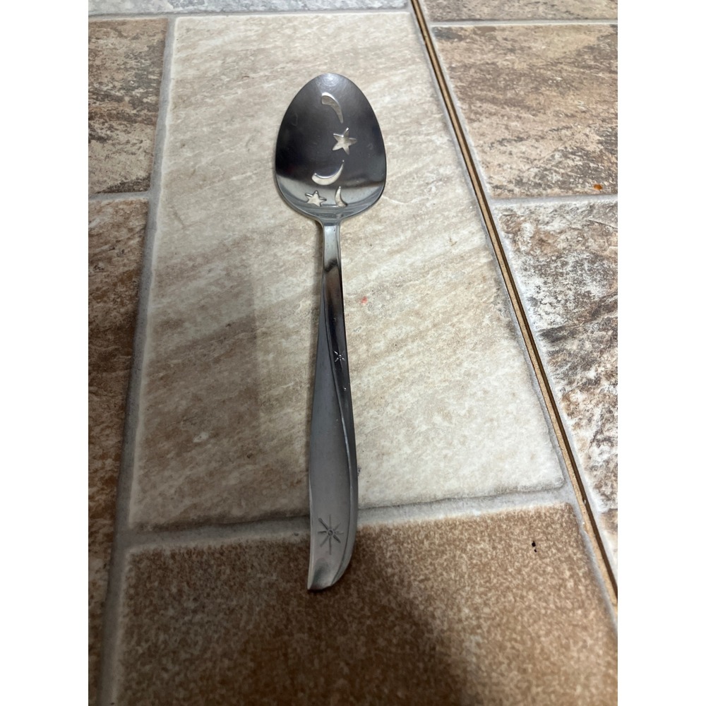Oneida Community Stainless Morning Star Moon Star Slotted Serving Spoon 8.5 Inch